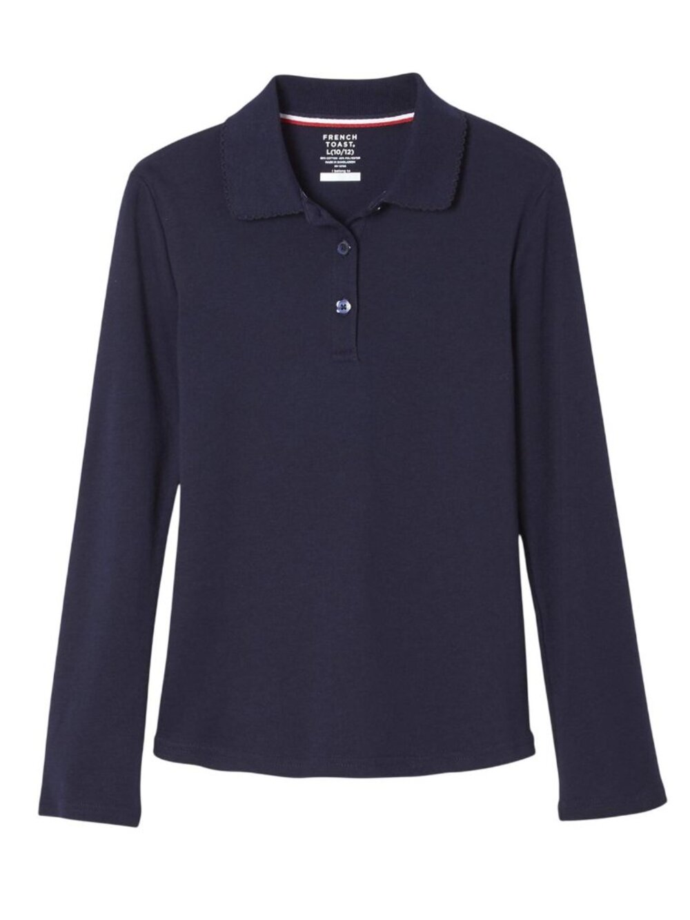 NWT French Toast Long Sleeve Polo Shirt with Picot Collar Navy Blue M (7-8)